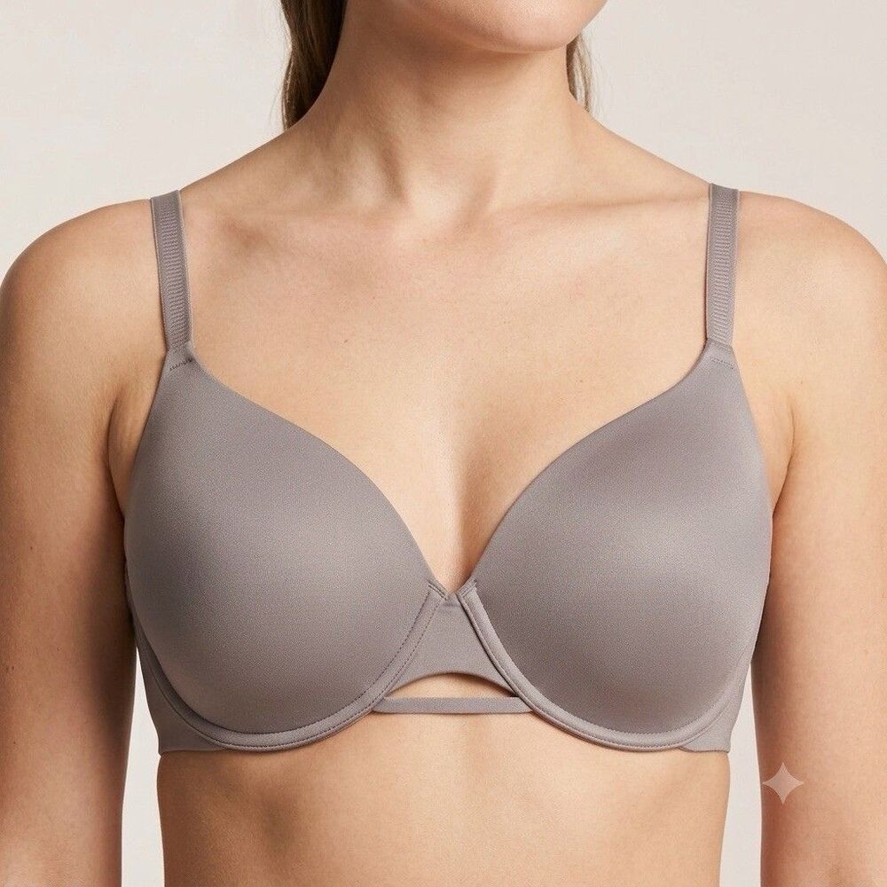 Hanes Cool That Adapts to You XL Bra Gray Keyhole Plunge Front Tagless Intimates